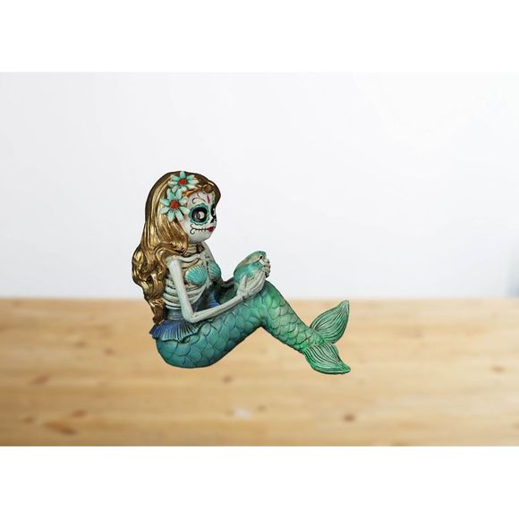 Day of the Dead Sugar Skull Skeleton Mermaid Statue 7 Inches High - Picture 2 of 10